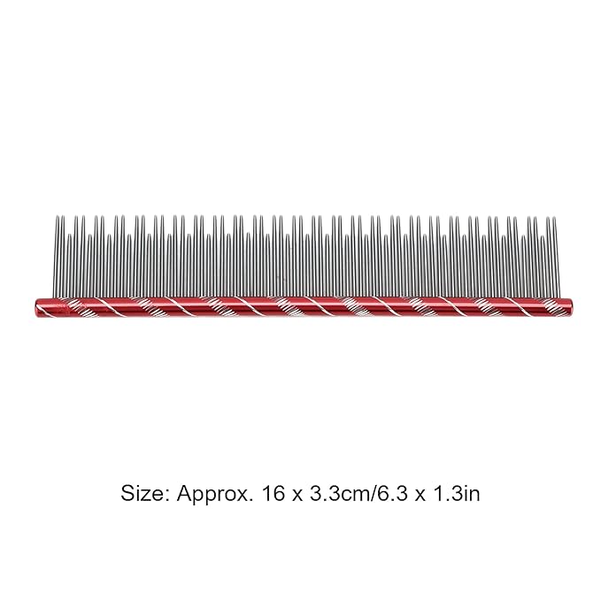Pet Hair Removal Comb, Stainless Steel Cat Grooming Tool with Dual - Density Teeth, Open Knot Comb for Long and Short Haired Cats, Ergonomic Non - Slip Handle (Red)