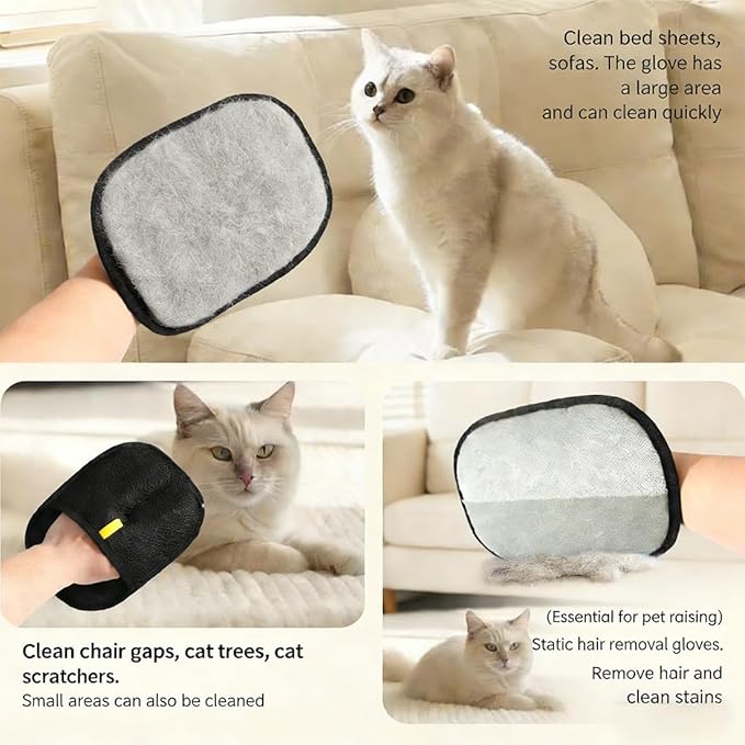 Pet Hair Removal Gloves, Pet Hair Remover Electrostatic Gloves, Reusable Static Grooming Mitt for Dogs & Cats On Couch, Carpet, Car Seats (3Pcs-A)