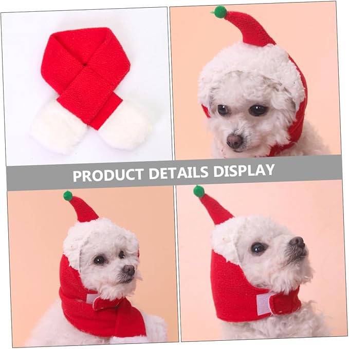 Beaupretty Pet Christmas Hat and Scarf Set Warm Decorative Head Cover for Dogs and Cats Universal Holiday Photo Prop Pet Supplies
