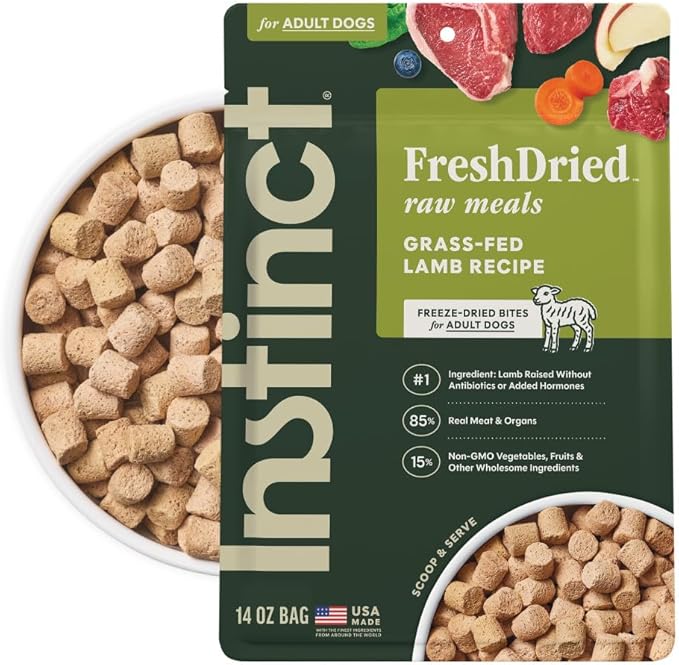 Instinct FreshDried Bites, Natural Freeze-Dried Dog Food, Grain Free - Grass-Fed Lamb, 14 oz. Bag