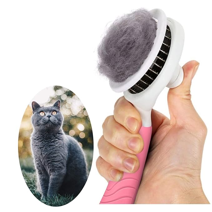 Self Cleaning Slicker Brush - Cat Brush Skin-Friendly Deshedding Grooming Massaging Tool for Long & Short Haired Pets, Cat Hair Brushes Easy Removes Undercoat for Dogs Cats Rabbits (Pink)