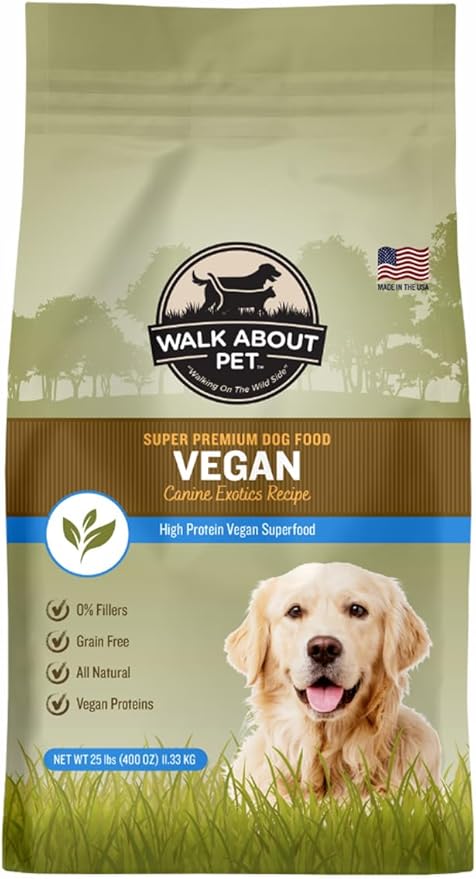 Walk About Pet, WA10038, Super Premium Canine Exotics Dog Food, Dry Alkaline Kibble, Vegan Recipe, Grain-Free, Gluten-Free, Single Source Protein, 25-Pound Bag