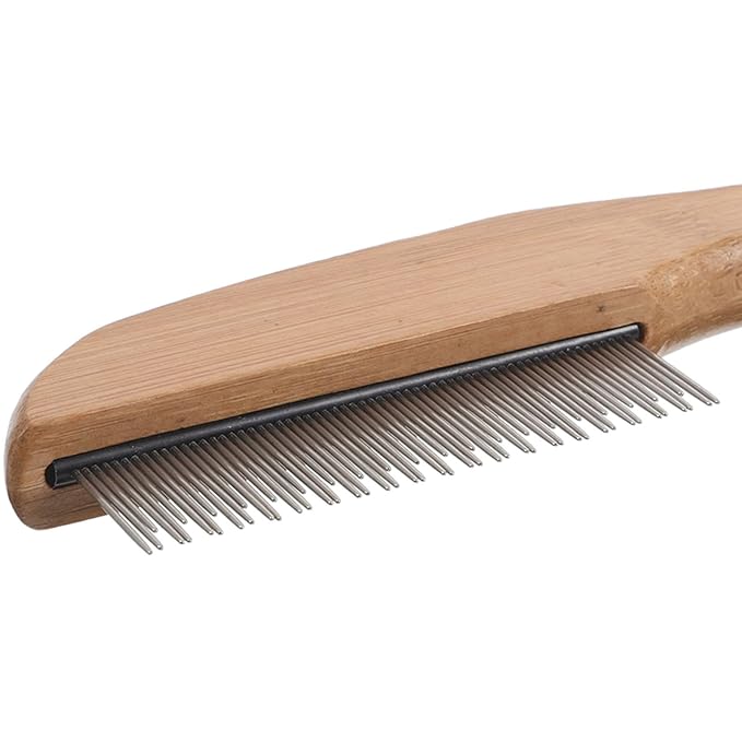 Dog & Cat Grooming Comb - Removes Tangles Knots Matted - Dematting Tool with Stainless Steel Teeth & Non-Slip Wood Handle Short Hair Brush for Home Pet Store