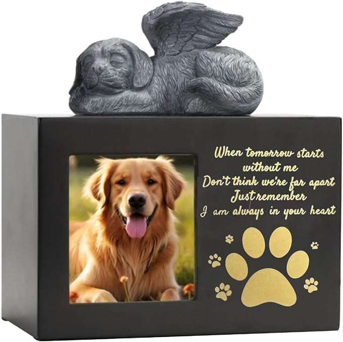 Dog and Cats Ashes Container Pet Container with Resin Angelic Figurine and Personalizing Memorial Feature Supply Box for Cats and Dog
