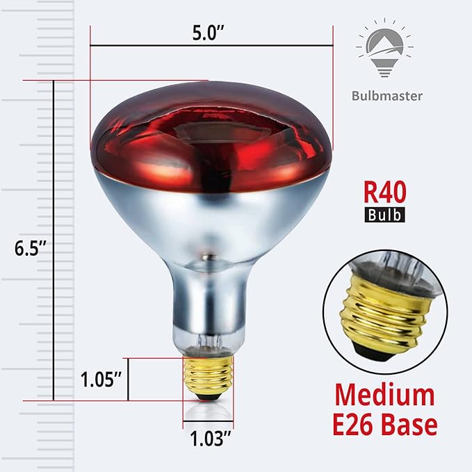 250 Watts R40 Red Heat Lamps Outdoor Bulbs for Pets Flood Light Bulb for Chickens Infrared Reflector 250W R40 Incandescent Medium E26 Base 2 Pack