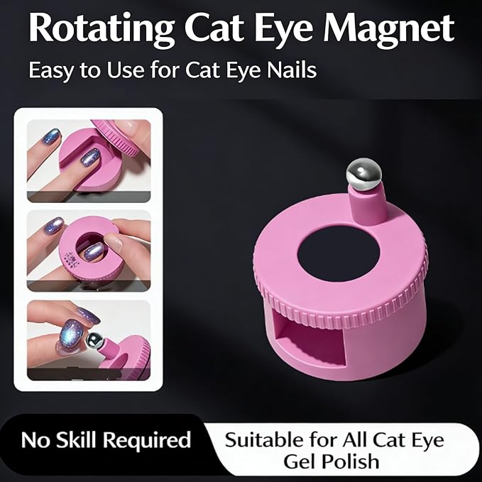 2026 New Rotating Cat Eye Magnet, Automatic Magnetic Nail Art Tool with 360° Rotation for Professional Glossy Cat Eye Effect, Beginner Friendly Nail Tool for 3D Wide Cat Eye Design (Mix)