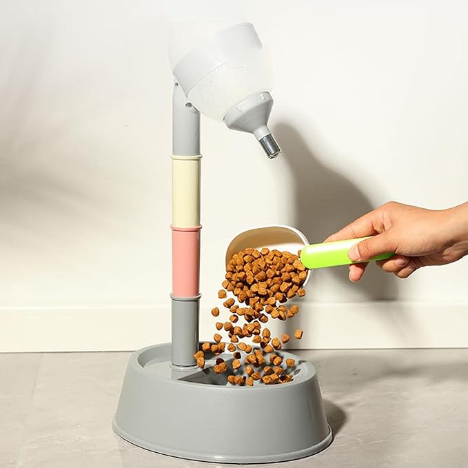Buyter 2 in 1 Cat Feeder,Adjustable Dog Food Feeder & Water Dispenser,Pet Food Water Dish 2.2L Food and 528ML Waterer