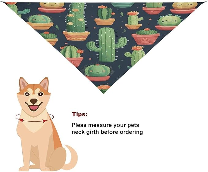 Dog Bandana Spring Pet Scarf Adjustable Triangle Cute Cactus Seamless Illustration Printing Dog Bib Washable Polyester Puppy Bandana for Small Medium Large Dogs Cat Birthday Party Supplies