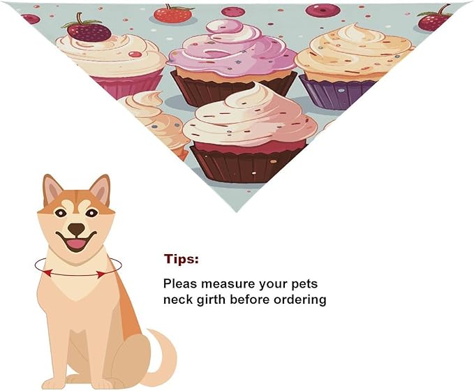 Dog Bandana Spring Pet Scarf Adjustable Triangle Delicious Cupcakes Printing Dog Bib Washable Polyester Puppy Bandana for Small Medium Large Dogs Cat Birthday Party Supplies