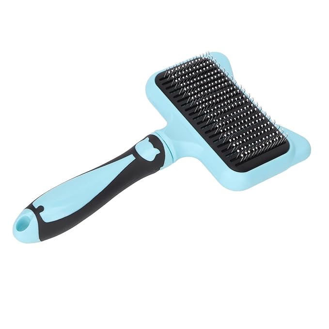 Cat Brushes for Domestic Cats - Cat Grooming Brush 140 Degree Curved Teeth Massage Function Pet SelfCleaning Brush with Resin Point (Blue)