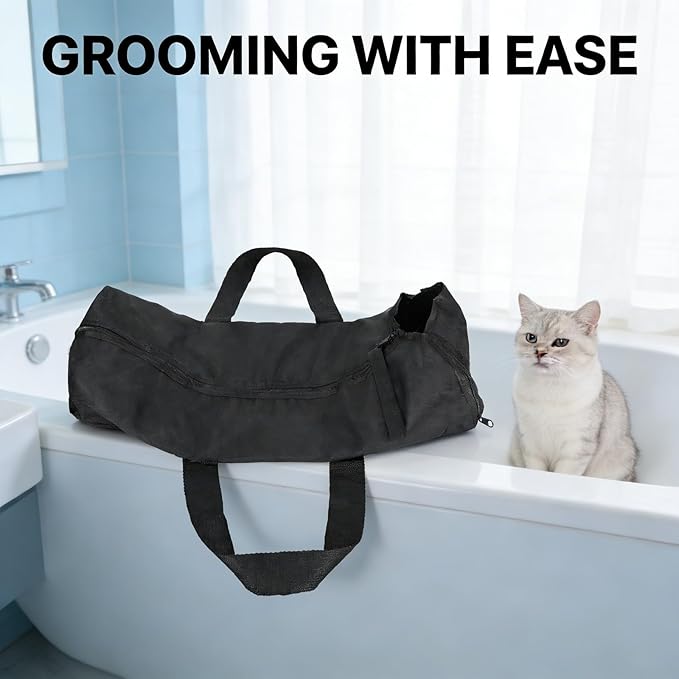 Cat Grooming Bathing Restraint Bag, No Scratching Pet Shower Bath Bag, 49x26 cm, Durable Mesh Panels - Safe Nail Clipping, Portable Design, Suitable for Cat Washing and Vet Visit