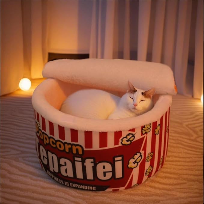 Cute Cat Beds for Indoor Cats, Soft Small Dog Beds, Washable Pet Beds for Puppy and Kitty, Funny Popcorn Cat Beds, 20 inch