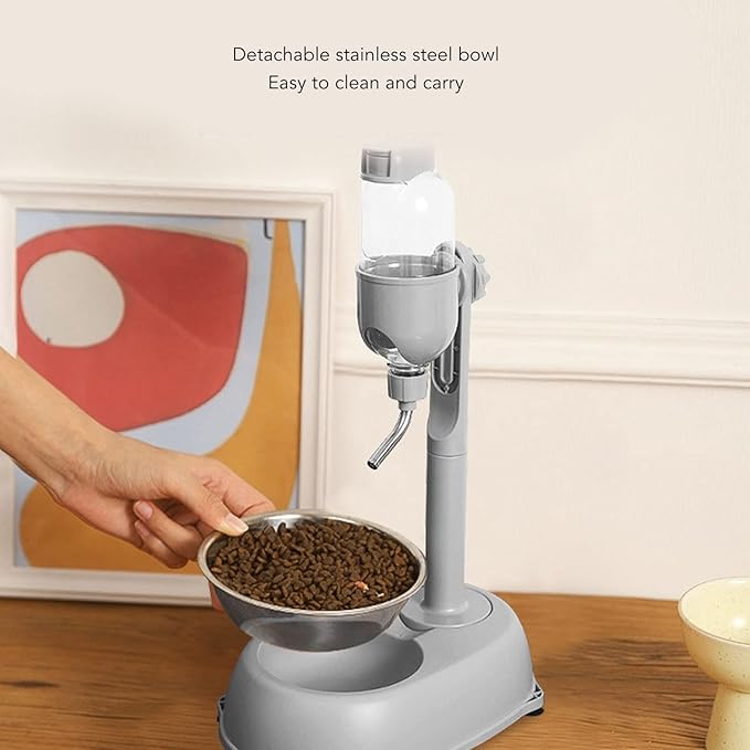 2 in 1 500ml Large Dog Water Bowl Dispenser, PP and ABS Automatic Dog Water Dispenser, Adjustable Pet Standing Water Dispenser Bowl for Cats and Others, 11 x 7.7 x 15.4in