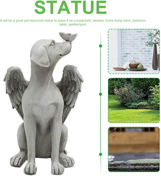 Angel Dog Memorial Statue,Pet Memorial Grave Marker Tribute Statue Garden Sleeping Dog Ornament Pet Passing Away Bereavement Presents Tribute Sculpture(Color:Grey)