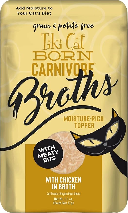 Tiki Cat Born Carnivore Chicken Recipe Broth Food Topper, Hydration and Flavor Supplement for Cats, 1.3 Fl Oz Pouches, Pack of 4