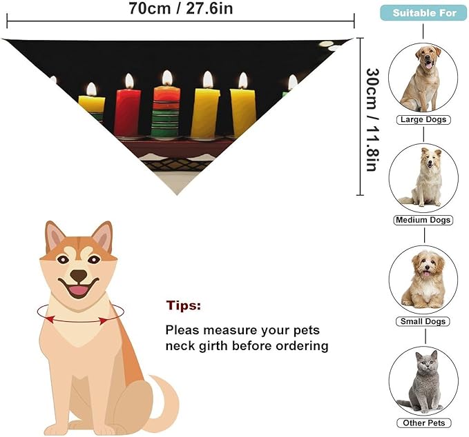 Dog Bandana Spring Pet Scarf Adjustable Triangle Kwanzaa Candles Printing Dog Bib Washable Polyester Puppy Bandana for Small Medium Large Dogs Cat Birthday Party Supplies