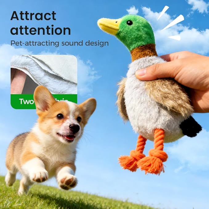 Dog Toys for Aggressive Chewers, 2026 Upgraded Duck Dog Toys Large Dogs Indestructible, Vocal Toys with Built-in Squeaker for Boredom Relief, Cute Yellow Duckling Plush for Playtime (Brown)