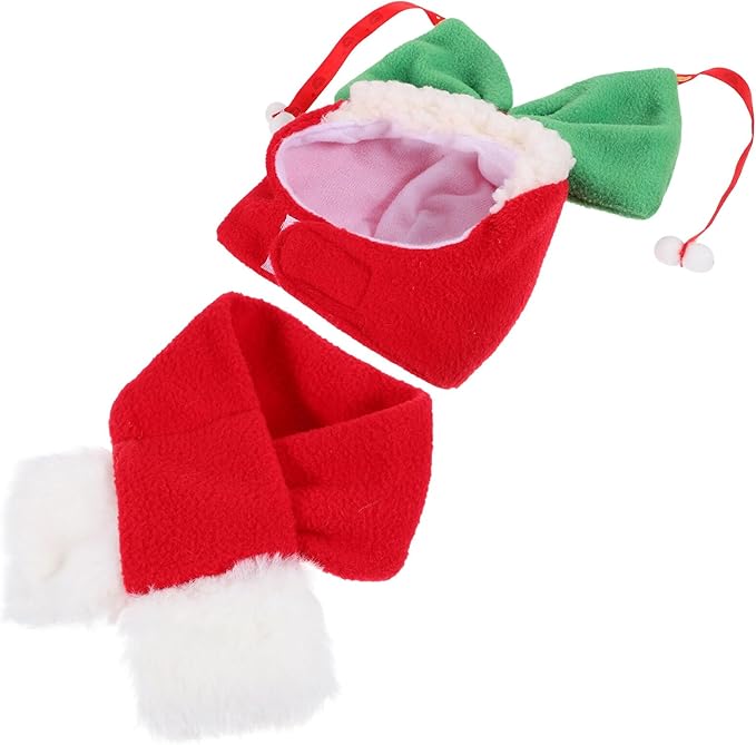 BESPORTBLE Decorative Dog Christmas Hat and Scarf Set, Warm Pet Headdress for Puppies, Soft Holiday Head Cover, 2pcs Pet Supplies for Winter and Festive Photo Accessories