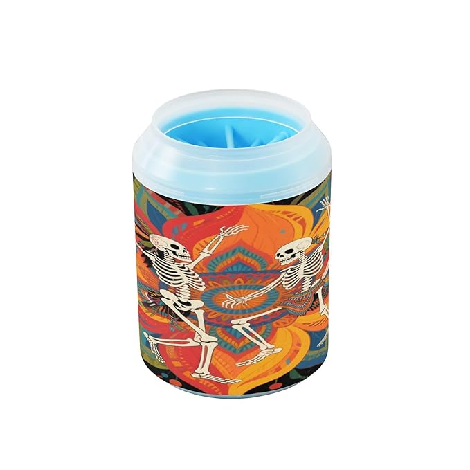 Boho Mandala Flower and Human Skeleton (2) Portable Pet Foot Washer with Silicone Brush Soft Pets Grooming Supplies for Small Medium Large Breed Dogs, Cats