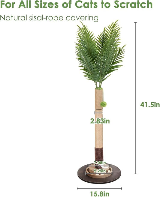 Cat Scratching Post, 35 Inch Tall Cat Scratcher Cat Tree Tower with Hanging Ball for Indoor Cats Adults,Areca Palm,Sisal Rope Kitten Scratch with Interactive Mouse Cat Toy