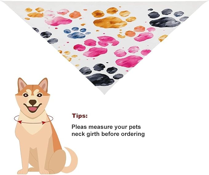 Dog Bandana Spring Pet Scarf Adjustable Triangle Colorful Dog Paws Printing Dog Bib Washable Polyester Puppy Bandana for Small Medium Large Dogs Cat Birthday Party Supplies