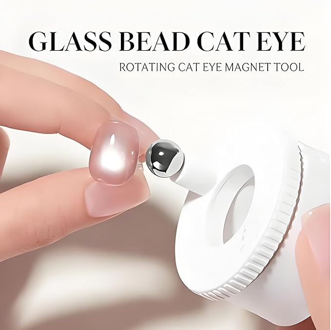 2026 New Rotating Cat Eye Magnet, Beginner Friendly Nail Tool with Uniform Magnetic Force and Excellent Light Absorption, Can Easily DIY Glossy Cat Eye Effect (1*White+1*Ball Magnet)