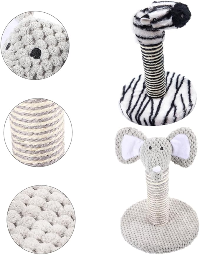 Balacoo 2pcs Small Elephant and Zebra Sisal Cat Scratching Posts Kitten Climbing Frame Indoor Wear-Resistant Vertical Cat Claw Scratcher for Household