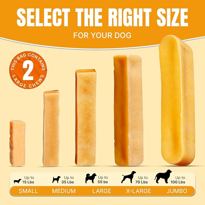 Tibetan Dog Chew Yak Cheese Sticks (2 Large Chews) - Handmade Treats for Large Dogs, Long-Lasting, Easy to Digest, Grain-Free, Gluten-Free, Supports Dental Health, for Aggressive Chewers