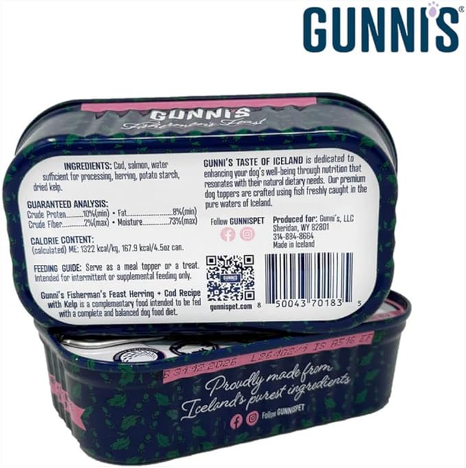 Pet Fisherman’s Feast Cat Food Topper – Herring & Cod Recipe – Sustainably Sourced, Wild-Caught in Iceland – High-Protein, Omega-3 Rich, Grain-Free – 3 oz Tins, Pack of 6