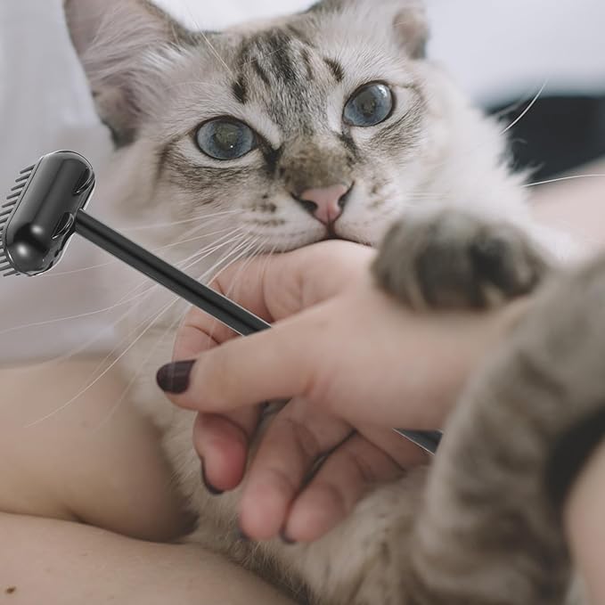 Cabilock Pet Massage Brush for Cats and Dogs, Mini Black Scratch Grooming Brush with Shedding Removal and Itch Relief, Portable Pet Hair Cleaning Tool for Home Use