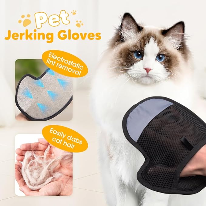 Pet Hair Removal Glove,Electrostatic Pet Grooming Gloves for Cats & Dogs,2025 New Upgrade Efficient Cat Gloves for Grooming,Cat Grooming Gloves for Hair Removal,Reusable Pet Hair Remover Glove (3PC)