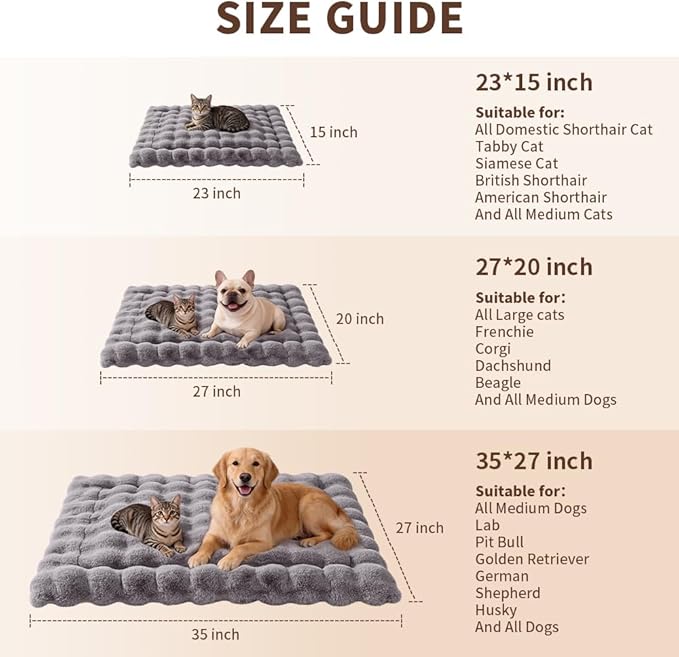 Self-Warming Dog Bed, Plush Faux Fur Mat with Anti-Slip Bottom, Ultra Soft Heated Pet Bed for Medium Large Dogs, Cozy Fluffy Pad for Carriers Couch Crate, Machine Washable, 35 x 27 Inch Grey