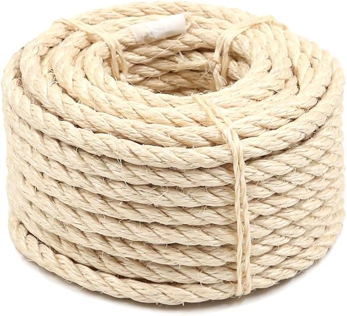 Natural Sisal Rope Perfect for Cat Scratching Posts, Pet Toys, Furniture Protection, and Home Décor (5/16 inch x 50FT)