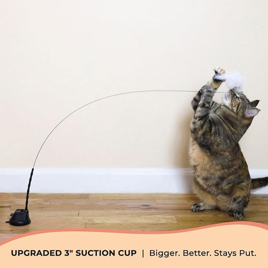 Whiskertons Interactive Bird Simulation Cat Toy Set, Interactive Cat Toys for Indoor Cats, Cat Feather Toy, Self-Holding Suction Base, 5 Replacement Birds, Feathers & Bells (Suction Cup + Wire)