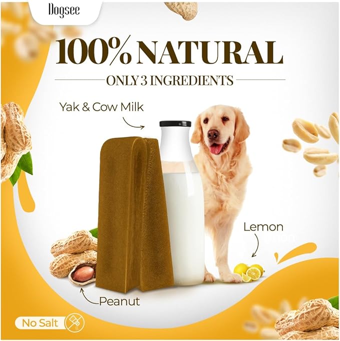 Dogsee Peanut Butter Flavor Himalayan Yak Cheese Dental Chew's for Dogs 1lb (Medium - 6 Chews) | Dog Treats Healthy | for Shiny Skin & Coat | No Grain, No Gluten | Dog Chews Rawhide Free