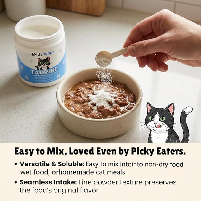 Taurine Supplement for Cats,KittySupps Taurine for Cats - Supports Heart, Eyes & Immunity, Promotes Energy & Healthy Coat, 200 Gram Powder Supplement.