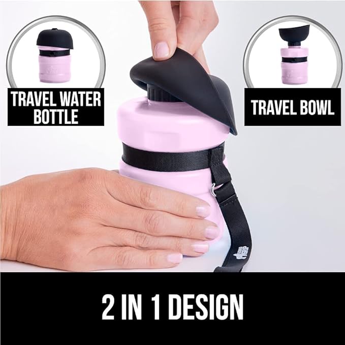 Gorilla Grip Cat Litter Mat and Pet Water Bottle, Both in Pink Color, Cat Litter Mat is Size 35x23, Portable Leakproof Dog Water Bottle is 12 Oz, 2 Items Bundle