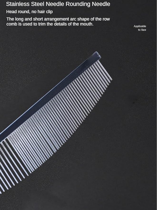 Arc Curved Cat Dog Comb for Grooming Matting Metal Comb for Long Haired Cats Dog Grooming Combs, Goldendoodles Poodle Detangler Brush peine para perros Removes Knots & Flea (black,flat19cm)