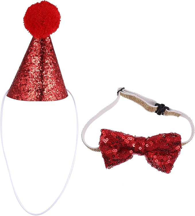 Christmas Dog Headband Set 2pcs Red Santa Hat and Bowtie Pet Christmas Costume Accessories for Holiday Party Pet Supplies