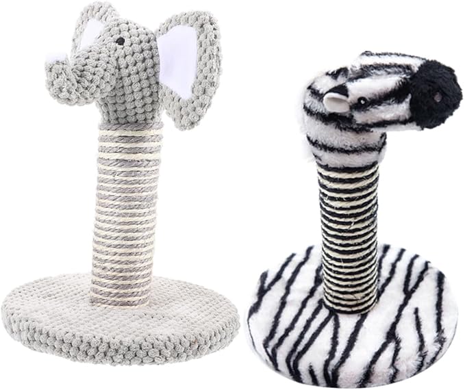 NUOBESTY 2pcs Cat Scratching Posts Set with Elephant and Zebra Design Sisal Rope Vertical Scratcher for Indoor Cats Comfortable Climbing and Nail Trimming for Kittens