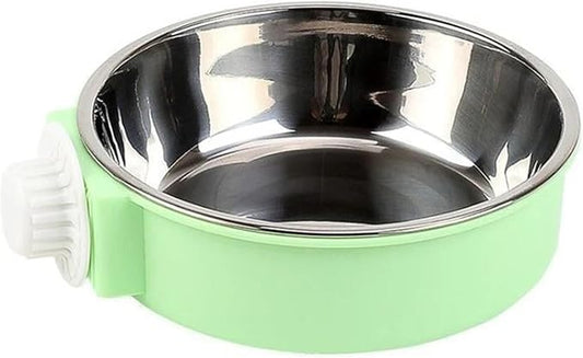 Pet Hanging Stainless Steel Dog Bowl Cat Bowl Food Bowl Anti-Tip Cage Mounted Water Bowl Fence Pet Supplies(Green,Small)