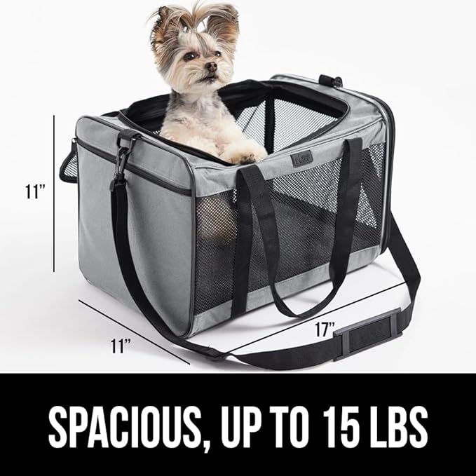 GORILLA GRIP Cat Litter Box Mat, 17x11 Inch Beige and Airline Travel Cat Carrier, 17x11x11 Inch Gray, 2 Item Bundle