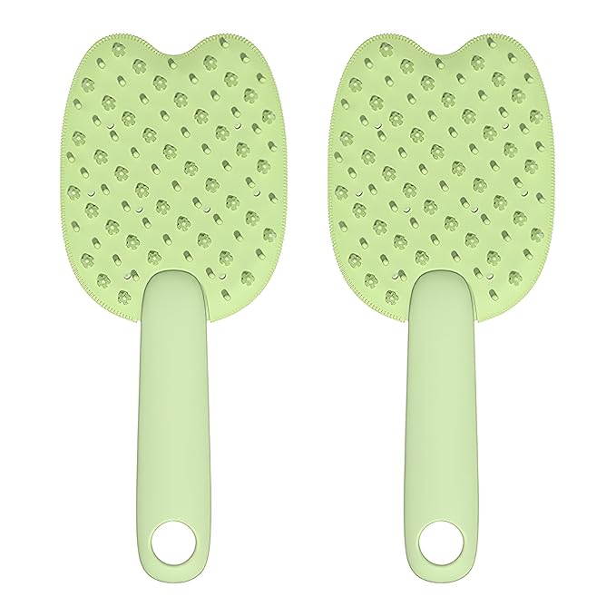 All-in-One PP Pet Brush, Double-Side Cat Grooming Brush, Pet Grooming Brush for for Short & Medium-Haired Cats and Dogs, Cat Brush for Removing Floating Hair (Green (2pcs))
