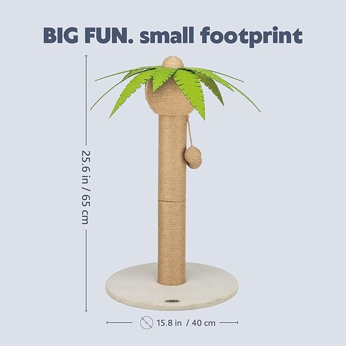 Trixie Palmela 25" Jute Scratching Post - Cute Whimsical Cat Palm-Tree with Dangling Toys - Indoor Cat Scratcher Furniture