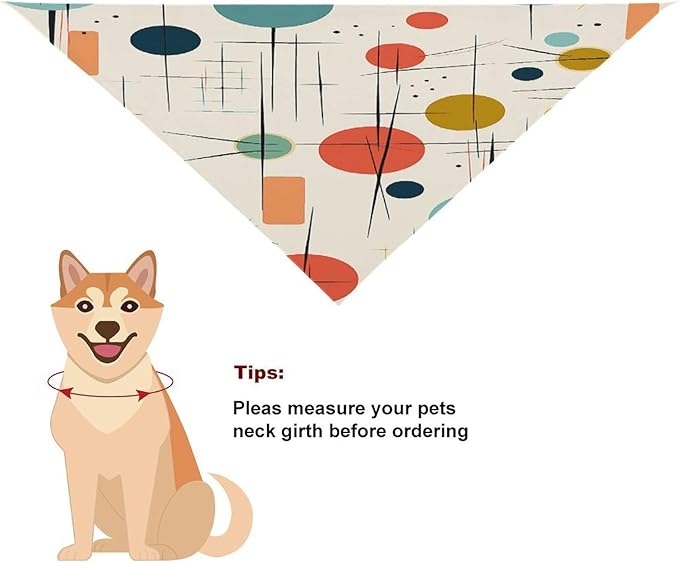 Dog Bandana Spring Pet Scarf Adjustable Triangle Modern Mid Century Printing Dog Bib Washable Polyester Puppy Bandana for Small Medium Large Dogs Cat Birthday Party Supplies