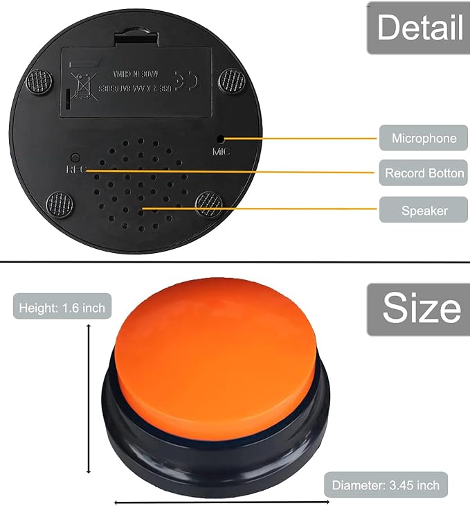 10 Color Voice Recording Button, Dog Buttons for Communication Pet Training Buzzer, 30 Second Record & Playback, Funny Gift for Study Office Home wtih Whire and Coffee
