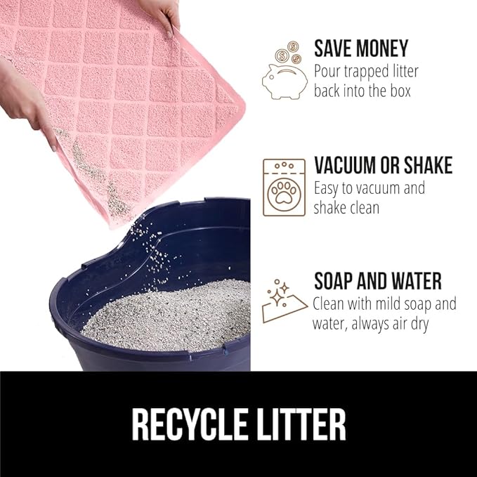 GORILLA GRIP Cat Litter Box Mat, 17x11 Inch Light Pink and Silicone Dog Food Mat, 18.5x11.5 Inch Gray, 2 Item Bundle