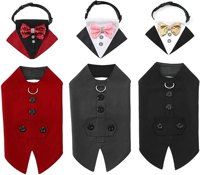 Dog Wedding Suit with Butterfly Tie Pet Tuxedo Costume Outfit Clothes Supply for Christmas Halloween Make Up Durability Suit