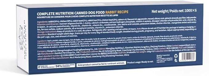 Rabbit Recipe Wet Dog Food, Grain Free - BPA Free - Natural Raw Dog Pate Food (Pack of 6) 3.5 Ounce Cans