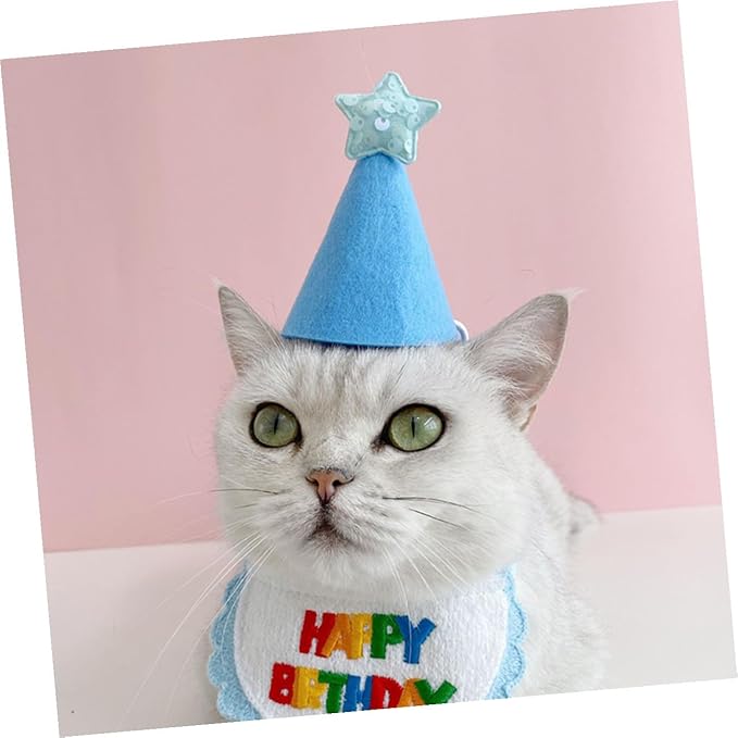 Beaupretty Dog Birthday Hat and Embroidered Bib Set with Blue Star Design, Decorative Party Pet Bandana and Cosplay Hat for Cats and Dogs, Adjustable Party Supplies for Pet Celebrations